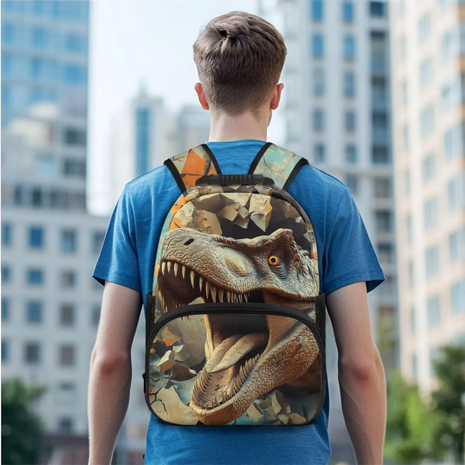 3 Piece Dinosaur Backpack with Lunch Box for Boys 6-8 Cool Kids School Bag Set for Elementary Kindergarten Lightweight Boys Backpack with Lunch Bag and Pencil Case