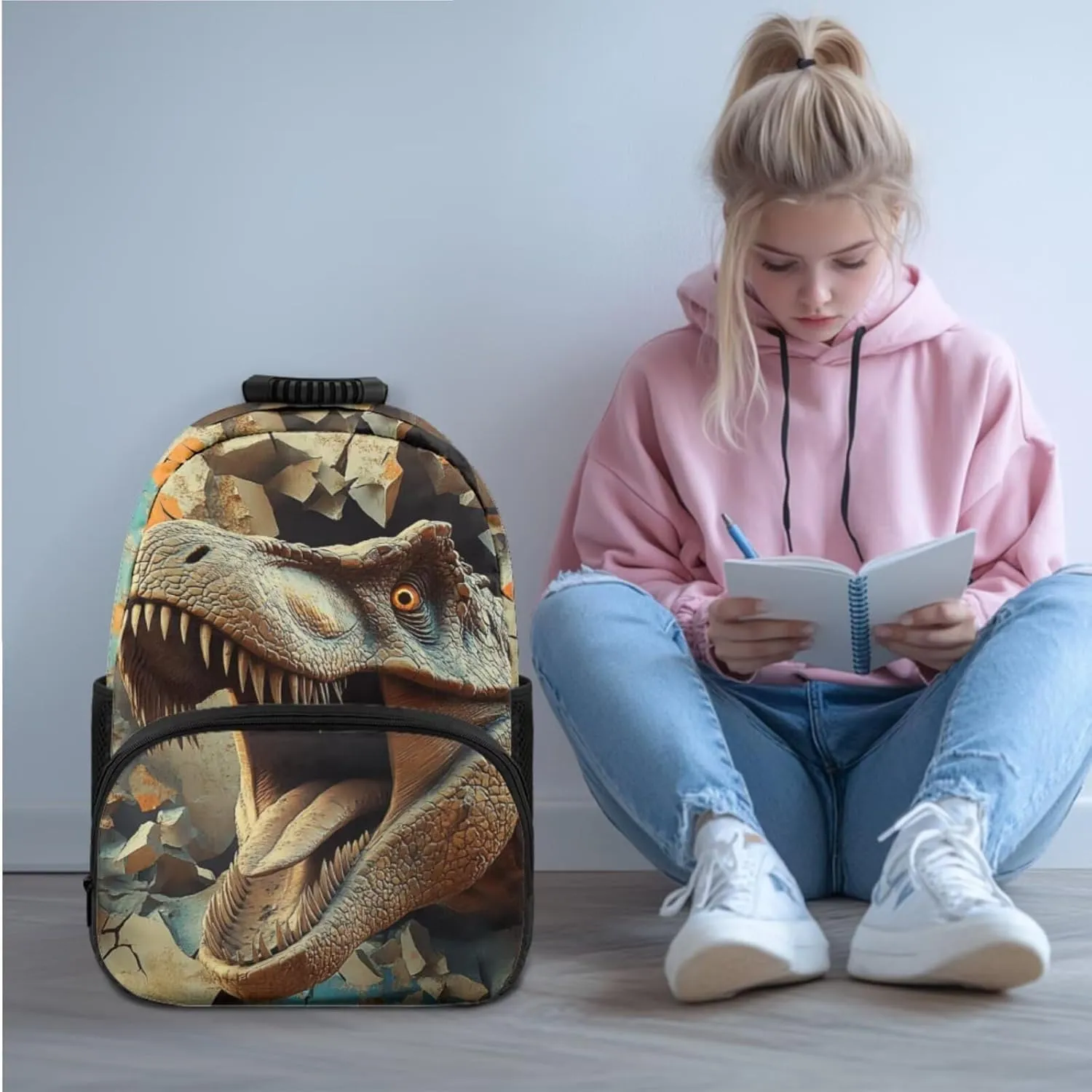 3 Piece Dinosaur Backpack with Lunch Box for Boys 6-8 Cool Kids School Bag Set for Elementary Kindergarten Lightweight Boys Backpack with Lunch Bag and Pencil Case