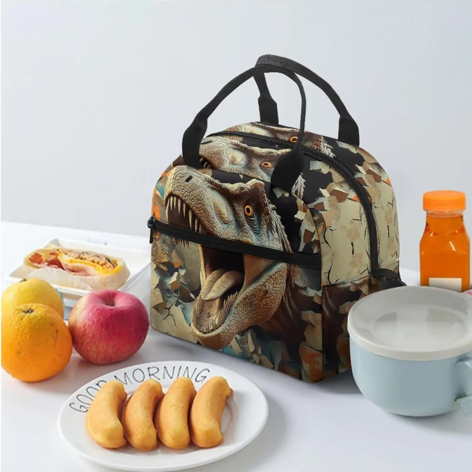 3 Piece Dinosaur Backpack with Lunch Box for Boys 6-8 Cool Kids School Bag Set for Elementary Kindergarten Lightweight Boys Backpack with Lunch Bag and Pencil Case