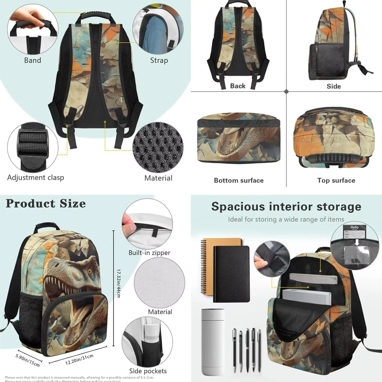 3 Piece Dinosaur Backpack with Lunch Box for Boys 6-8 Cool Kids School Bag Set for Elementary Kindergarten Lightweight Boys Backpack with Lunch Bag and Pencil Case