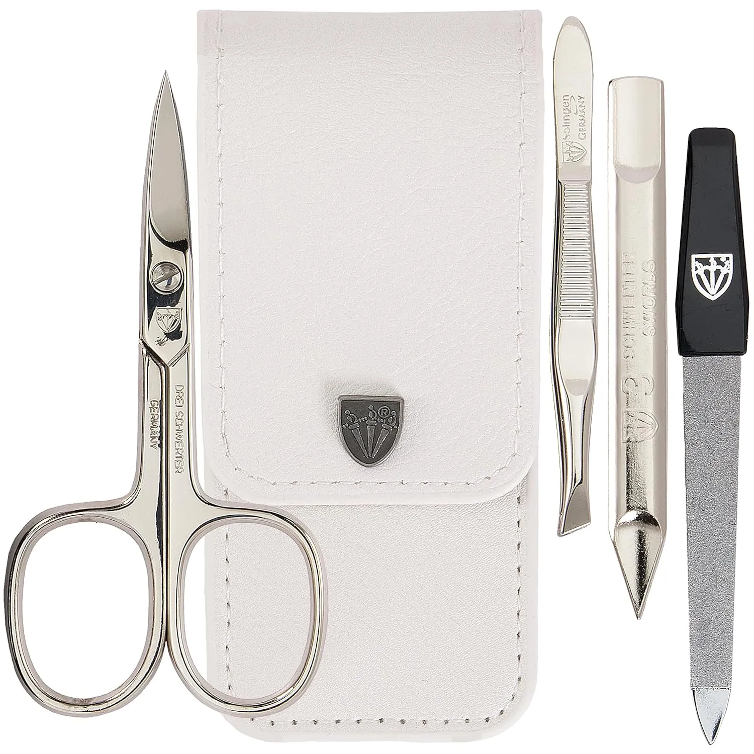 3 Swords Germany - brand quality 3 piece manicure pedicure grooming kit set for professional finger & toe nail care scissors tool genuine leather case in gift box, Made in Solingen Germany (02655)