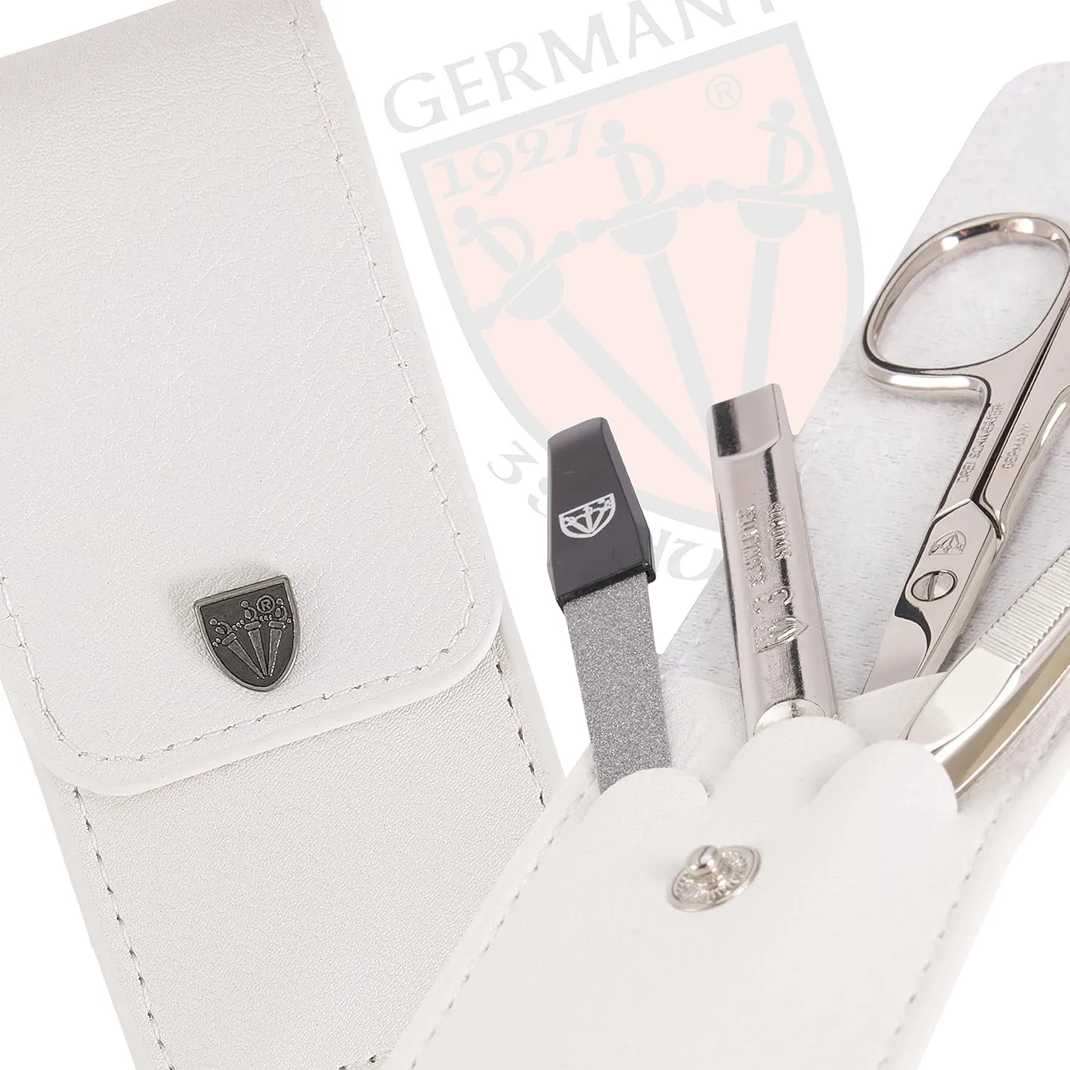 3 Swords Germany - brand quality 3 piece manicure pedicure grooming kit set for professional finger & toe nail care scissors tool genuine leather case in gift box, Made in Solingen Germany (02655)