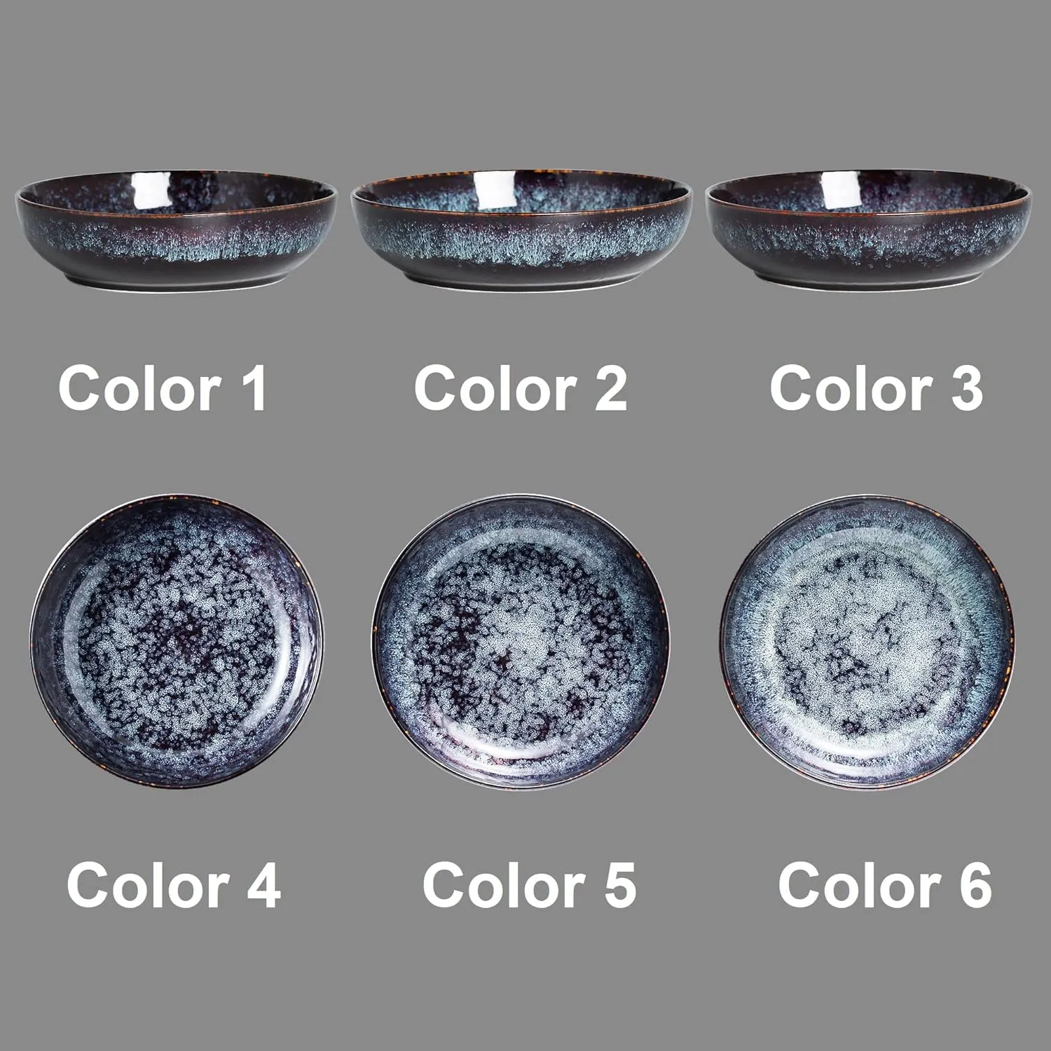 30oz Pasta bowls set - 8" serving bowls - salad bowl set of 4 - Large ceramic Dinner bowls - Microwave safe Perfect for Housewarming, Thanksgiving, Christmas-Speckled Bluish Purple