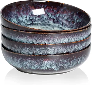 30oz Pasta bowls set - 8" serving bowls - salad bowl set of 4 - Large ceramic Dinner bowls - Microwave safe Perfect for Housewarming, Thanksgiving, Christmas-Speckled Bluish Purple