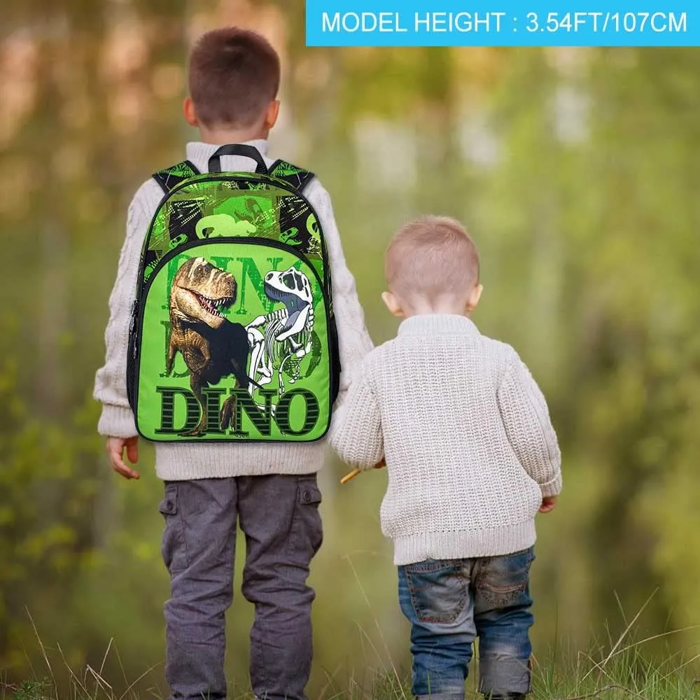 3PCS Dinosaur Backpack for Boys, 16 Inch Kids Water Resistant Preschool Elementary Kindergarten Bookbags and Lunch Box