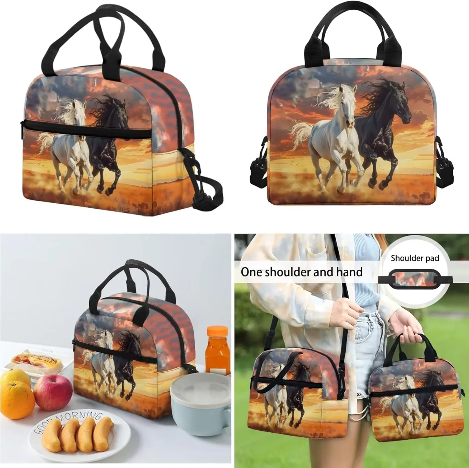 3PCS Horse School Backpack Set for Girls Boys 8-12, 17 Inch Boys Bookbag Kids Backpack with Lunch Box Pencil Case for Elementary Middle High School Student, Orange