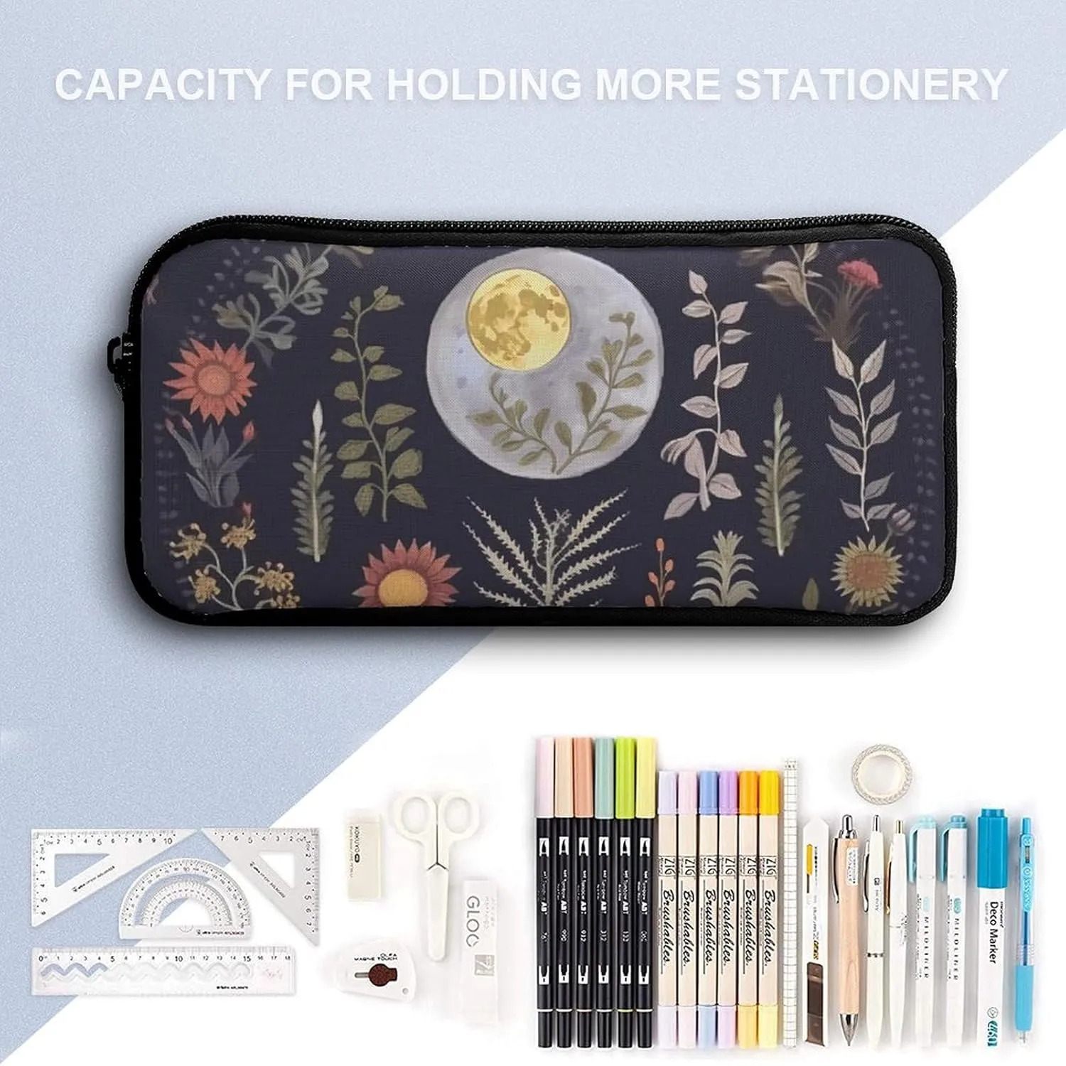 3PCS Nature Moon Phase Plant Backpack Set, 17 Inch Backpack with Portable Lunch Bag And Pencil Case for Work/Picnic/Travel, Style-3