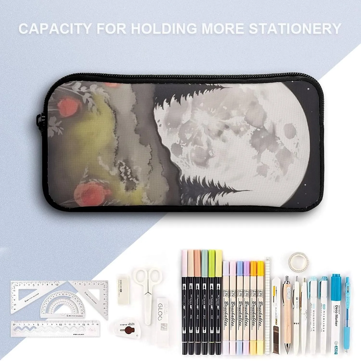 3PCS Nature Moon Phase Plant Forest Backpack Set, 17 Inch Backpack with Portable Lunch Bag And Pencil Case for Work/Picnic/Travel