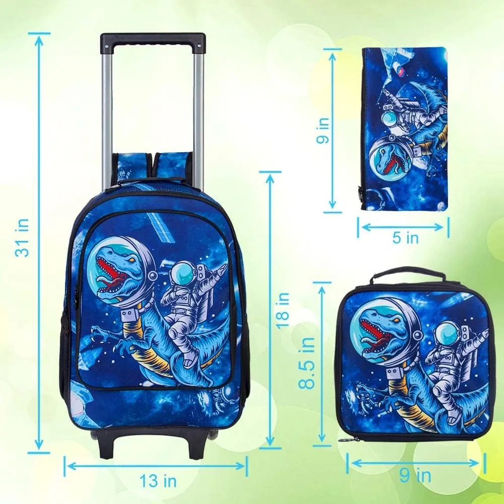 3PCS Rolling Backpack for Girls and Boys， Kids Unicorn Dinosaur Wheeled Bookbag