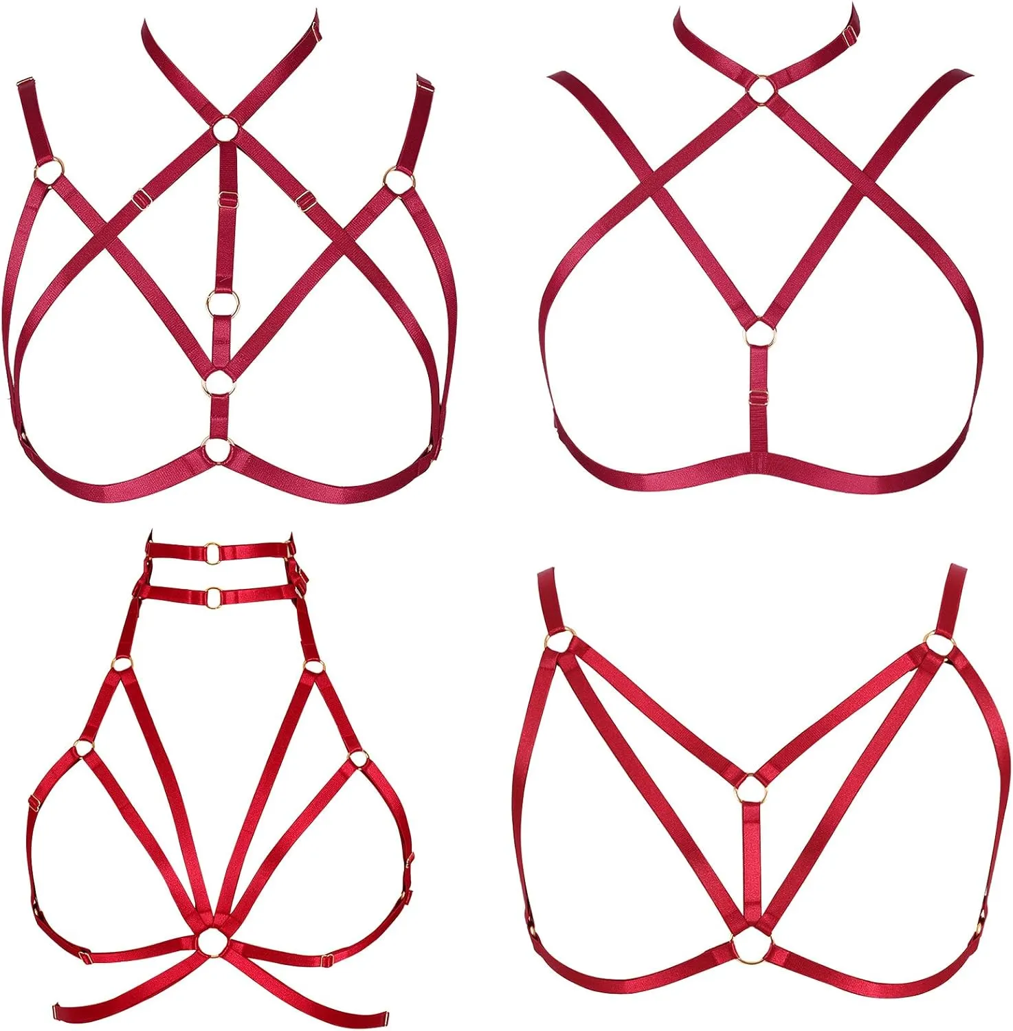 4 Pieces of Women's Harness Bra Elastic Crop Top Cage Bra Without Cup Hollow Adjustable Gothpunk Halloween Dance Costume