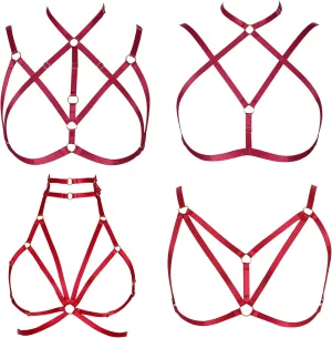 4 Pieces of Women's Harness Bra Elastic Crop Top Cage Bra Without Cup Hollow Adjustable Gothpunk Halloween Dance Costume