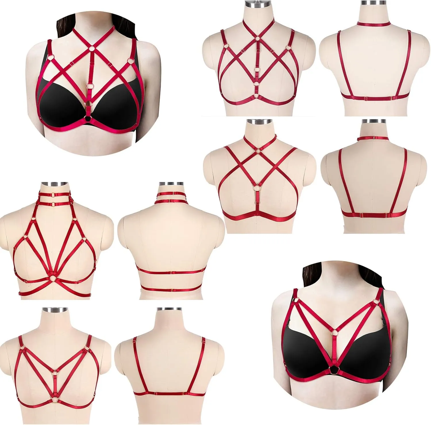 4 Pieces of Women's Harness Bra Elastic Crop Top Cage Bra Without Cup Hollow Adjustable Gothpunk Halloween Dance Costume
