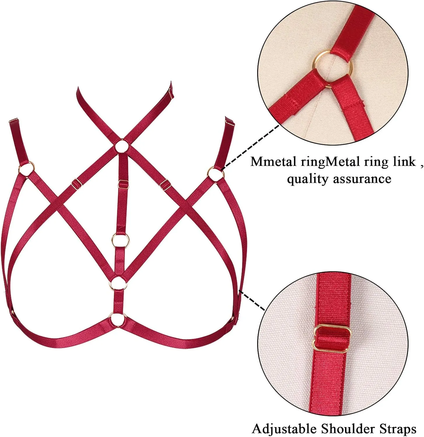 4 Pieces of Women's Harness Bra Elastic Crop Top Cage Bra Without Cup Hollow Adjustable Gothpunk Halloween Dance Costume