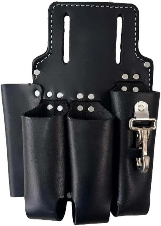 4-Pocket Tool Pouch | Oil-Tanned Leather Plier Holder & Multi-Tool Waist Bag | Adjustable Fit for Carpenters, Electricians & Mechanics