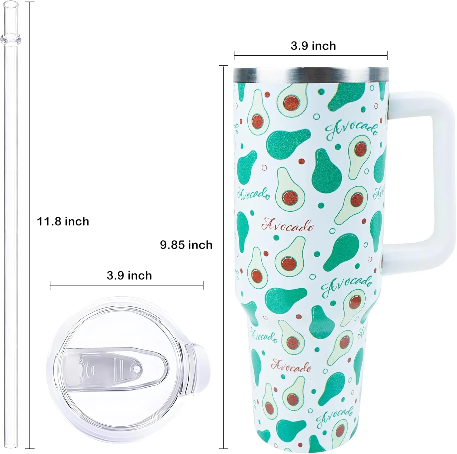 40 oz Tumbler with Handle and Straw, Stainless Steel Insulated Cup with Leak Proof Lid and Straw Lid, Keep Drinks Cold and Hot for Hours(Avocado)