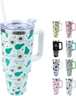 40 oz Tumbler with Handle and Straw, Stainless Steel Insulated Cup with Leak Proof Lid and Straw Lid, Keep Drinks Cold and Hot for Hours(Avocado)