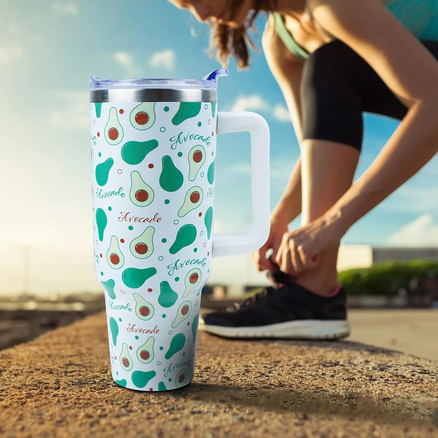 40 oz Tumbler with Handle and Straw, Stainless Steel Insulated Cup with Leak Proof Lid and Straw Lid, Keep Drinks Cold and Hot for Hours(Avocado)