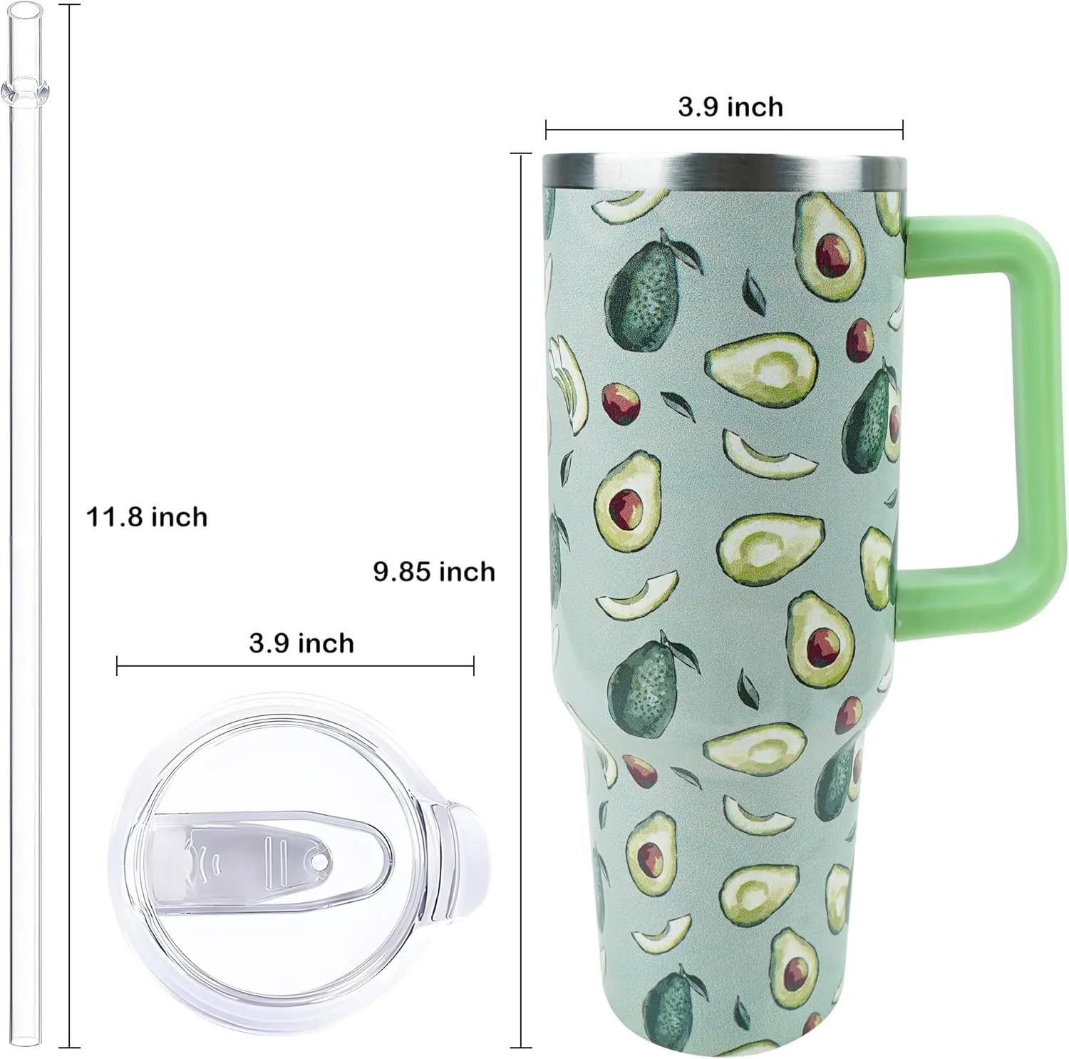 40 oz Tumbler with Handle and Straw, Stainless Steel Insulated Cup with Leak Proof Lid and Straw Lid, Keep Drinks Cold and Hot for Hours(Avocado)