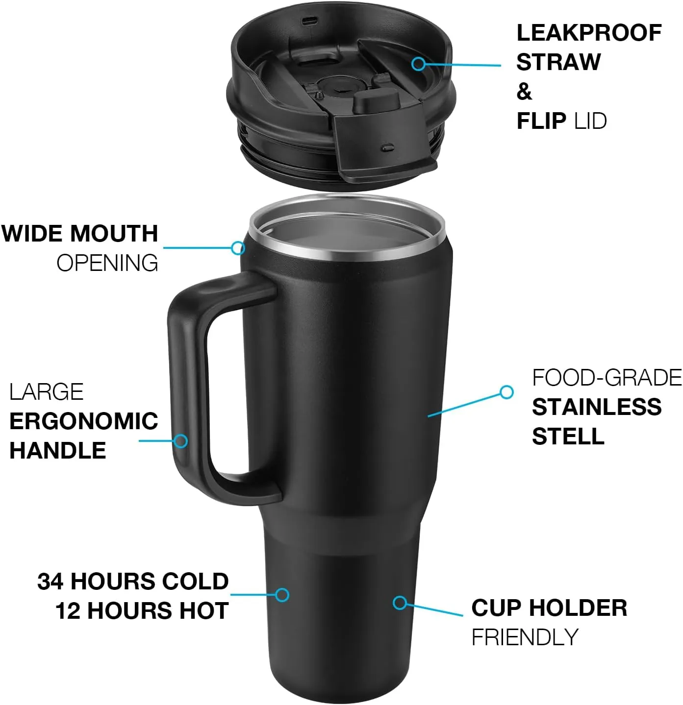 40 oz Tumbler with Handle, Insulated Tumblers with Lid and Straw, Large Metal Sports Water Bottle Jug, Thermal Stainless Steel Travel Coffee Mug Cup, Wetlands Brown