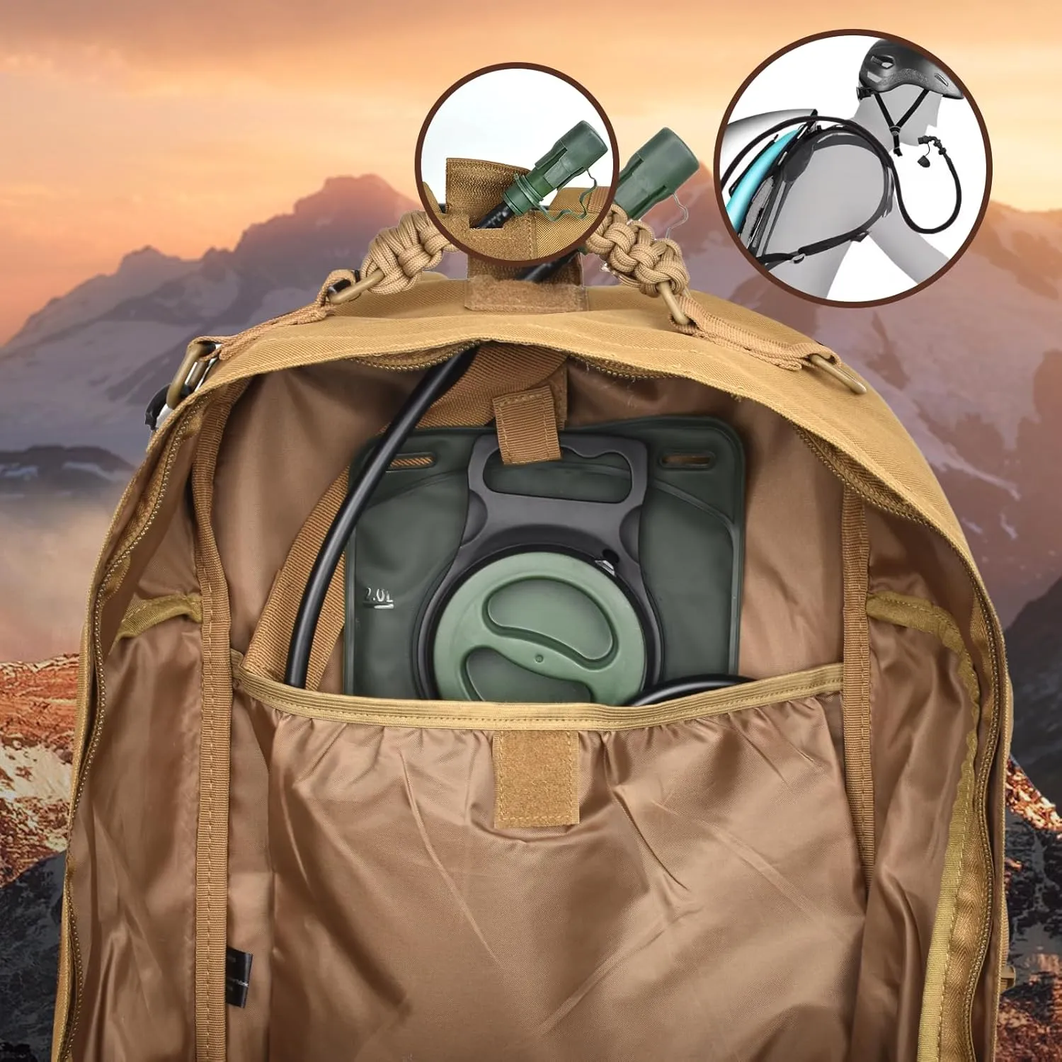 40L Military Tactical Backpack for Men, Molle EDC Daypack Work Backpack for Hiking, Army 3 Days Assault Pack & Bug Out Bag with Water Bladder Compartment (05-Khaki)