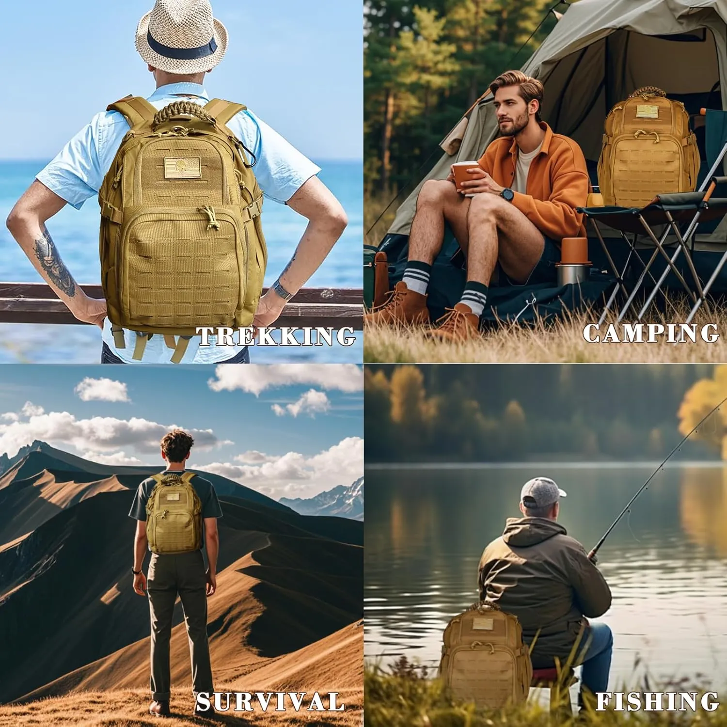 40L Military Tactical Backpack for Men, Molle EDC Daypack Work Backpack for Hiking, Army 3 Days Assault Pack & Bug Out Bag with Water Bladder Compartment (05-Khaki)