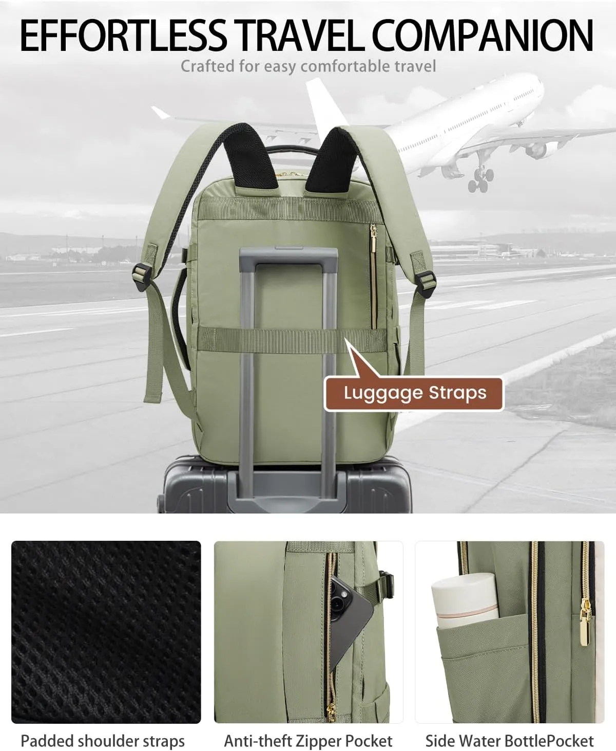 40L Travel Backpack for Women, Carry On Bag Flight Approved, Waterproof Backpack with 3 Packing Cubes, Weekender Personal Item Backpack for Airplane Travel Essentials, TSA Approved