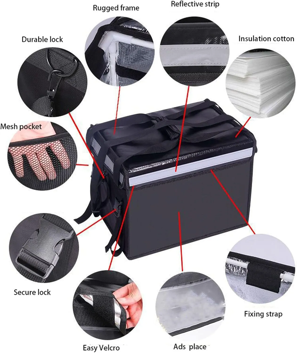 43L Large Takeaway Backpack Box Insulated Fast Food Delivery Incubator Thermal Waterproof Cooler Bag with Cup Holder Shoulder Strap