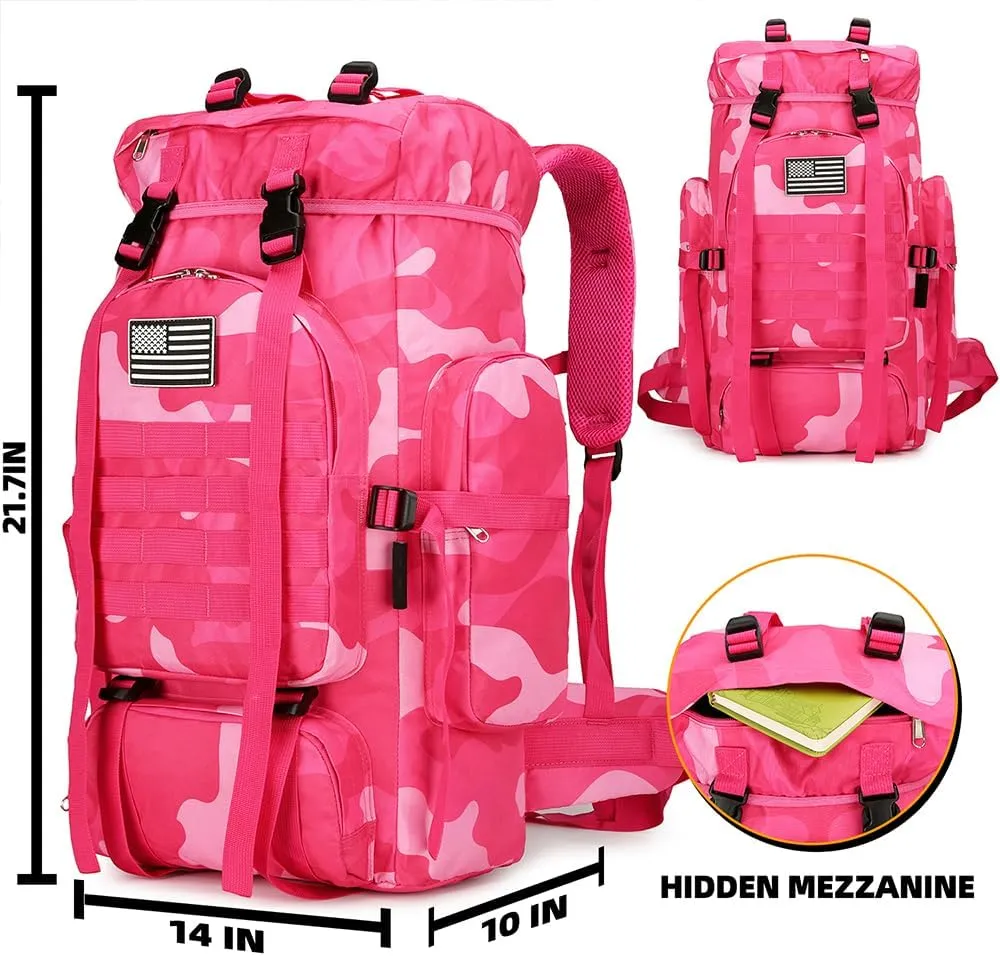 45L Hiking Backpack Waterproof Travel Backpack Lightweight Outdoor Daypack Camping Backpack for Men Women (Pink Camo)