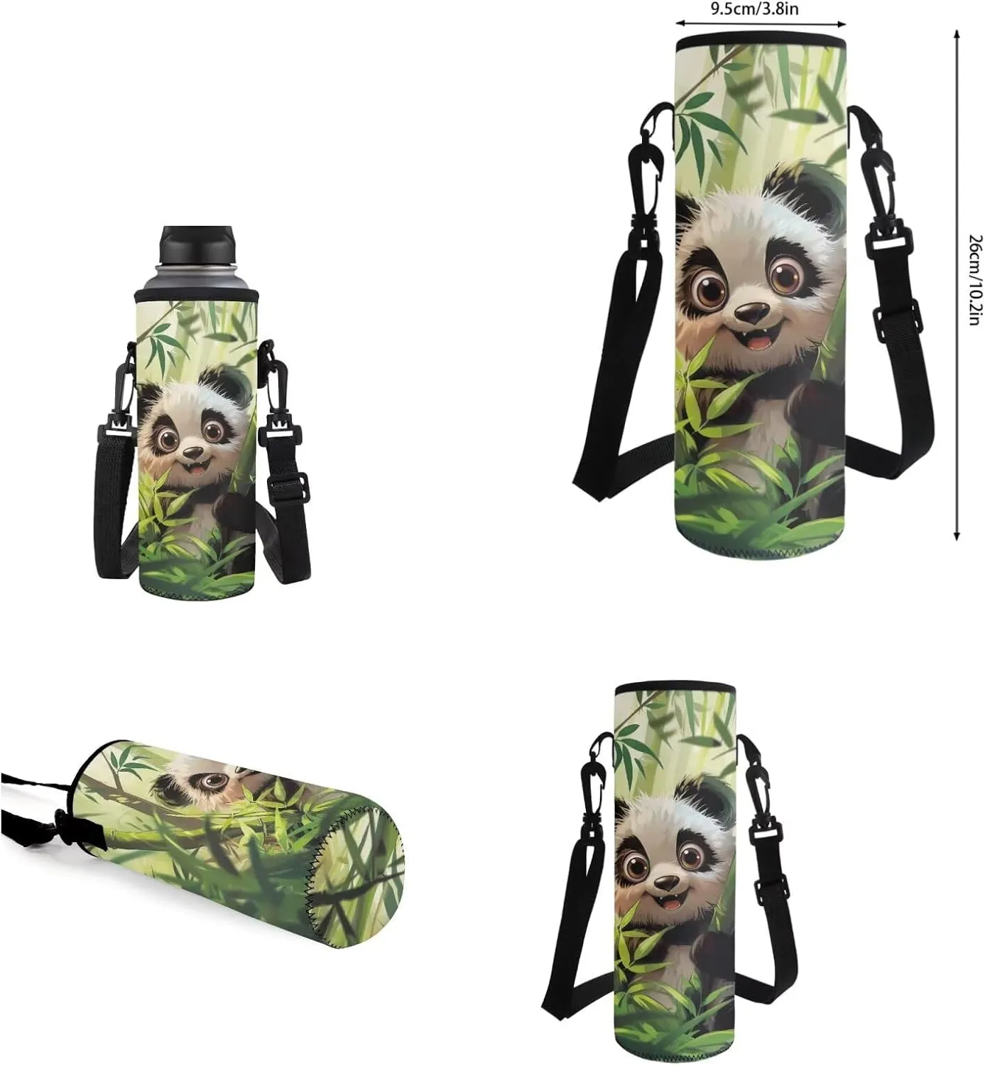 4PCS Panda Backpack for Girls with a Matching Lunchbox Backpack with Adjustable Straps Wate Bottle Carrier and Pencil Holder 17 Inch Novelty Bookbag for 1-8th Grade Students