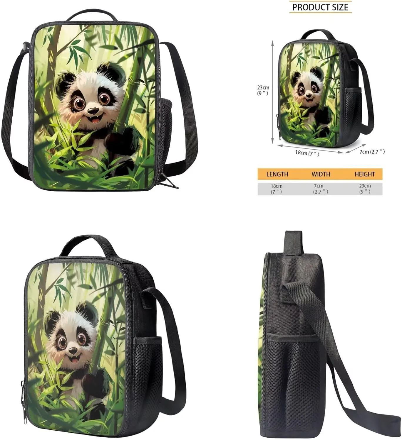 4PCS Panda Backpack for Girls with a Matching Lunchbox Backpack with Adjustable Straps Wate Bottle Carrier and Pencil Holder 17 Inch Novelty Bookbag for 1-8th Grade Students