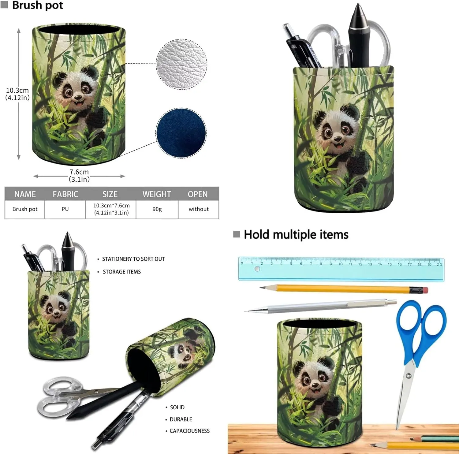 4PCS Panda Backpack for Girls with a Matching Lunchbox Backpack with Adjustable Straps Wate Bottle Carrier and Pencil Holder 17 Inch Novelty Bookbag for 1-8th Grade Students