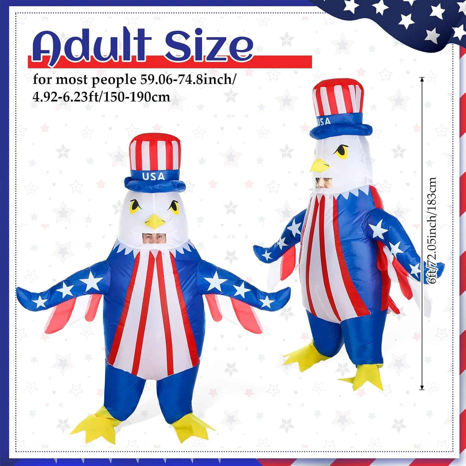 4th of July Inflatable USA Flag Star Eagle Costume Adult Blow up Costume for Independence Patriotic Parade Day