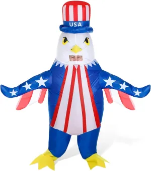 4th of July Inflatable USA Flag Star Eagle Costume Adult Blow up Costume for Independence Patriotic Parade Day