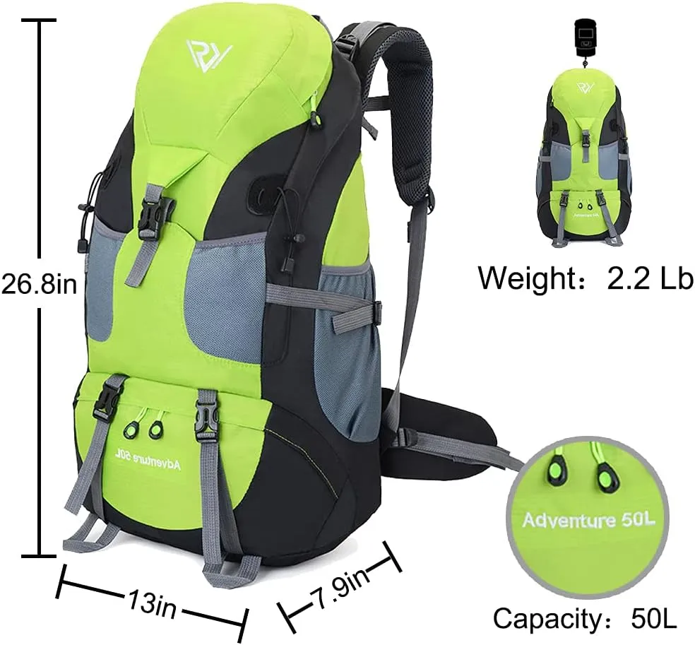 50L Hiking Backpack, Waterproof Lightweight Daypack for Outdoor Camping Travel