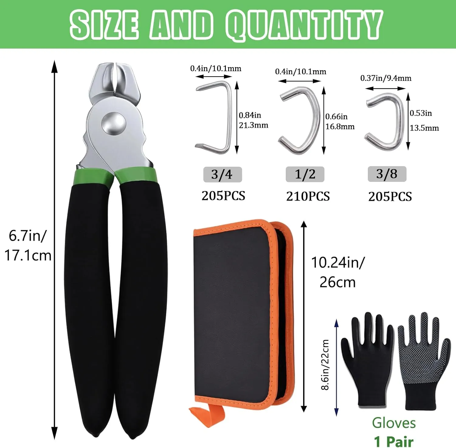 620 Pcs Hog Rings with Straight Hog Ring Pliers Kit with Leather Tool Kit, 3/4" 1/2" 3/8 "Galvanized Hog Rings for Animal Pet Cages、Ropes、Bagging、DIY Craft、Furniture