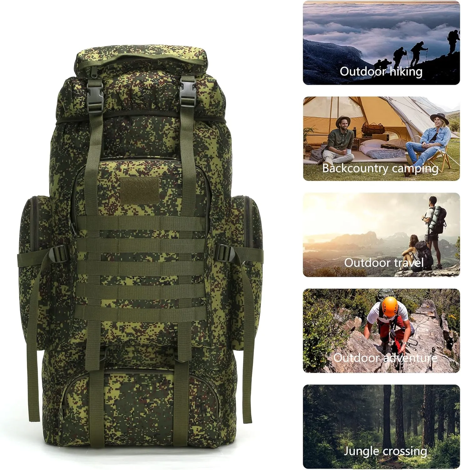 70L Hiking Backpack Military Tactical Camping Adjustable waterproof Climbing Sport Bags