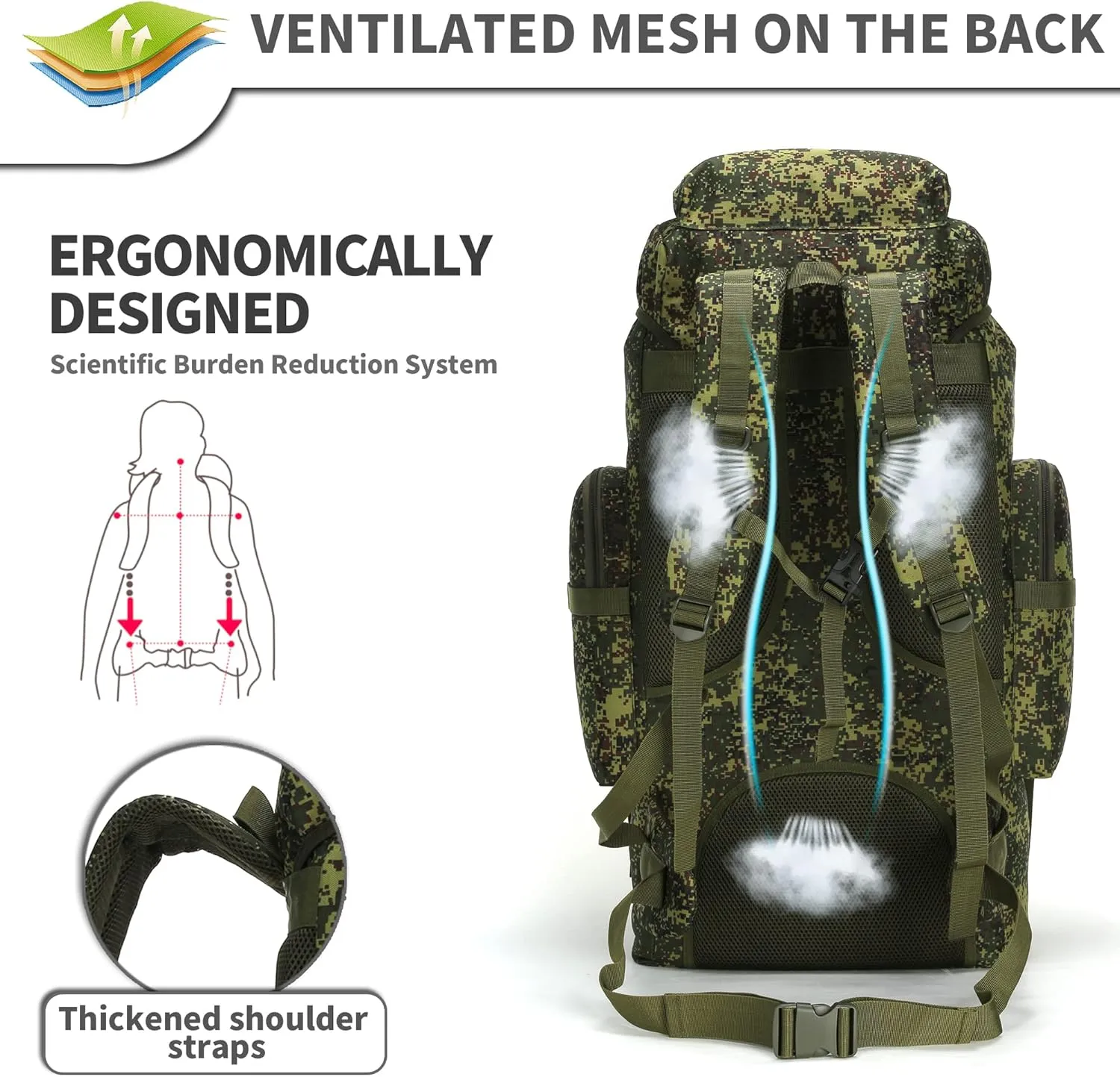 70L Hiking Backpack Military Tactical Camping Adjustable waterproof Climbing Sport Bags