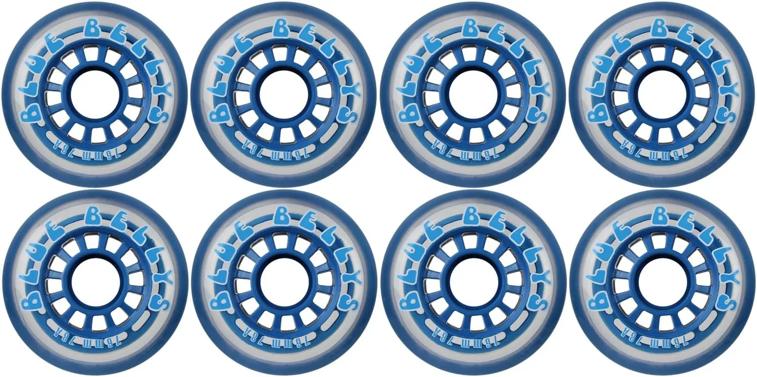 8 Inline Skate Wheels 76mm 78a, Clear/Blue