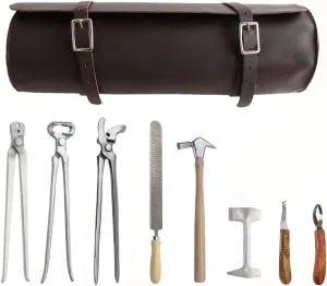 8 Piece Horse Shoe Farrier Hoof Grooming Tool Nipper Kit w/Leather Bag 98499C