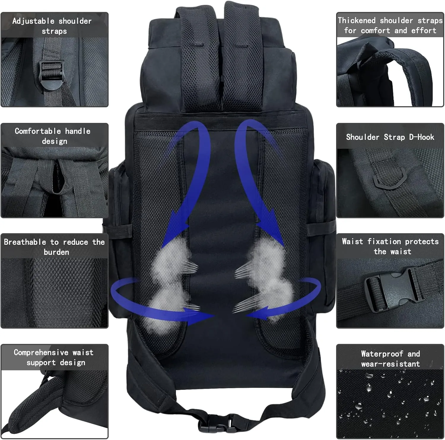 80L 100 Liters Camping Hiking Military Tactical Backpack,Water Resistant Large Travel Daypacks Outdoor MOLLE Rucksack