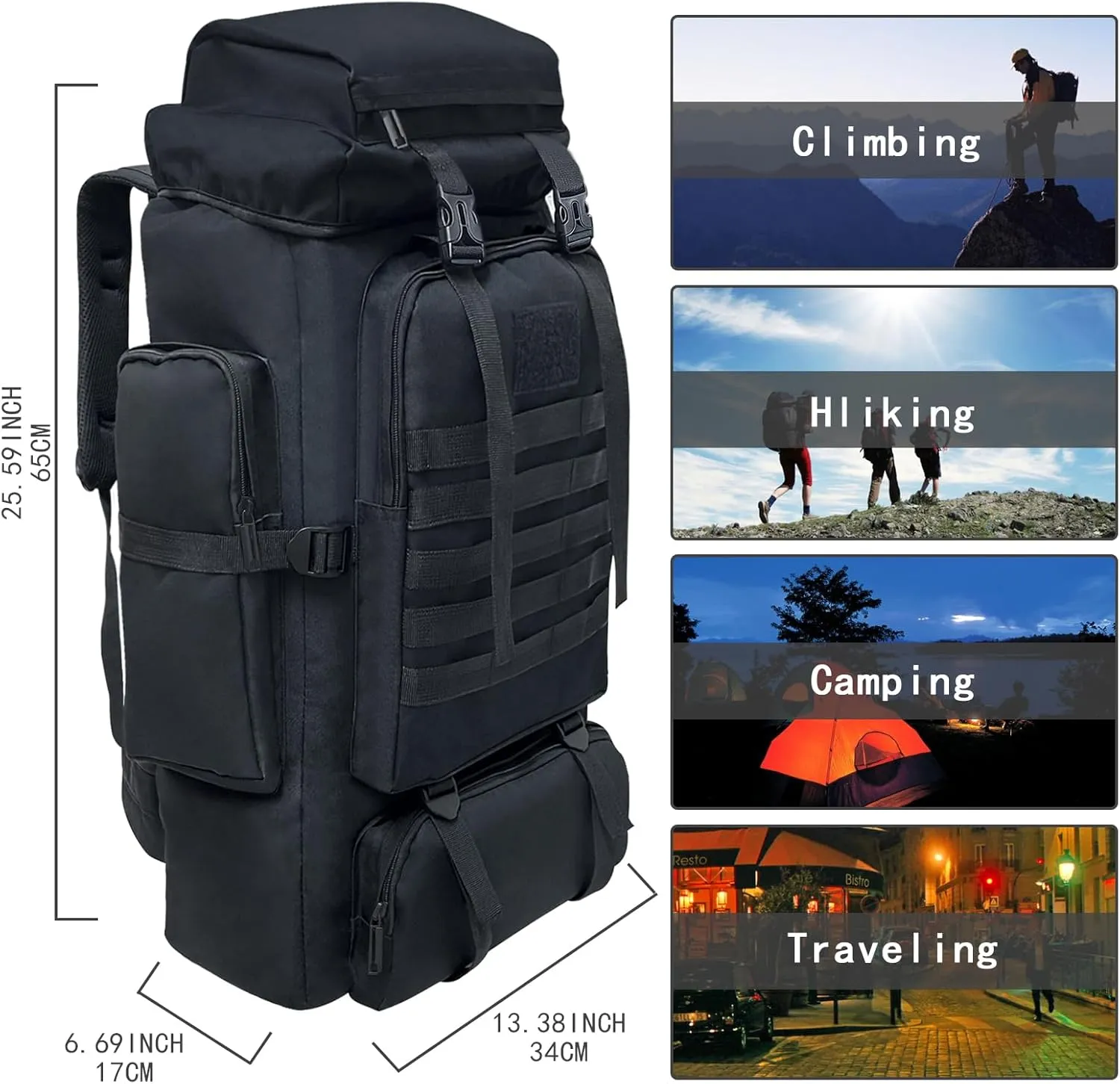 80L 100 Liters Camping Hiking Military Tactical Backpack,Water Resistant Large Travel Daypacks Outdoor MOLLE Rucksack