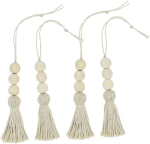 8pcs Wooden Beads Tassel Ornaments for Closet Door Handle Decor Cotton String Pendant Accessories for Home Great for Handbags Keychains and Photography Props
