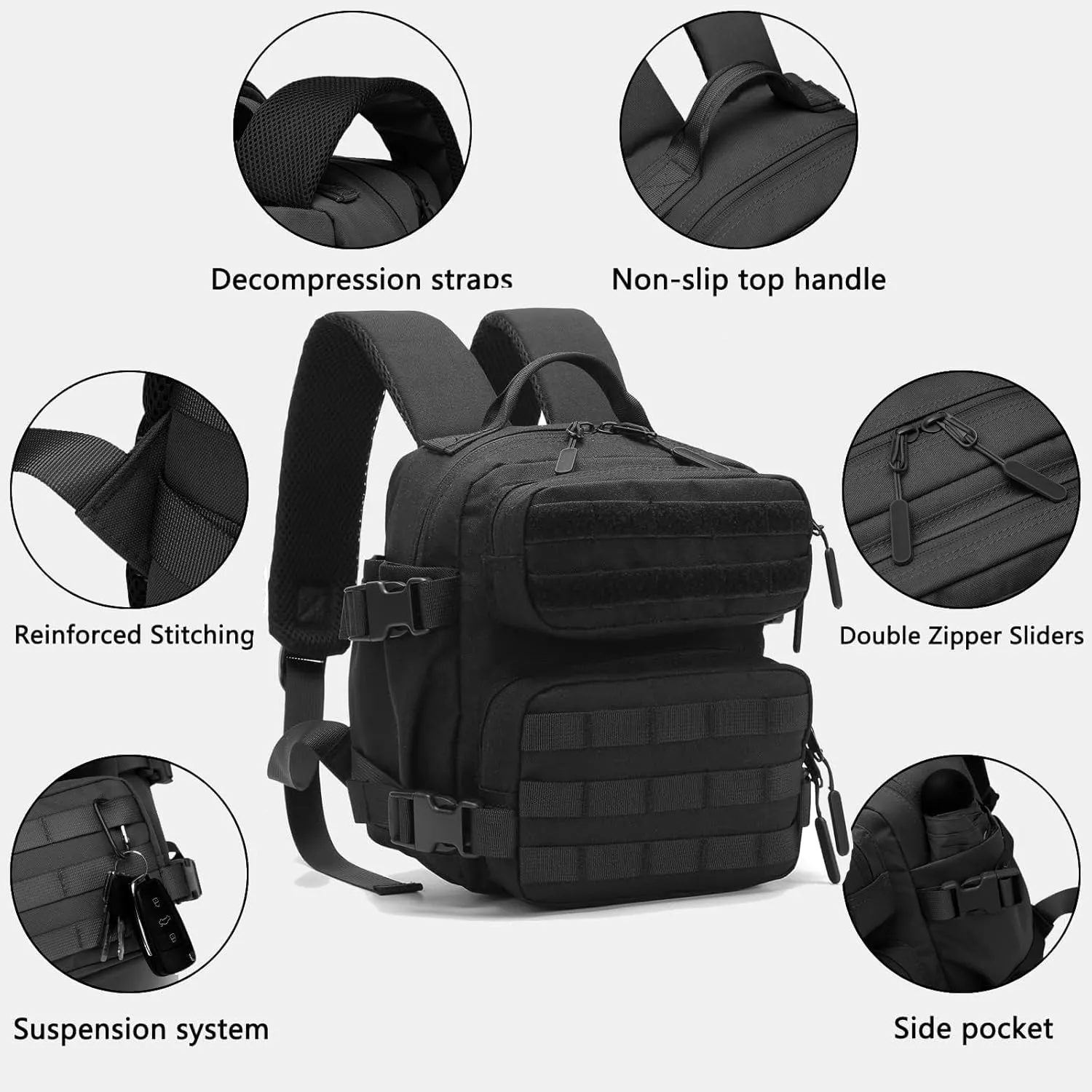 9L Mini Tactical Backpack Men Women Small Assault Rucksack Water-proof GYM Hiking Bug Out Bag with molle attachments (BCP)