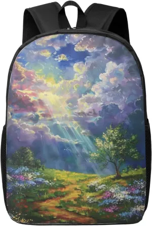 A beam of light illuminates print Lightweight Casual Travel Backpack with Laptop Compartments for Women men