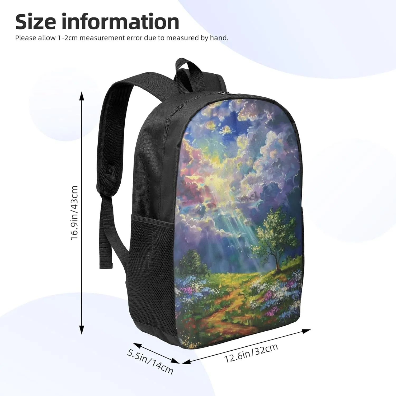 A beam of light illuminates print Lightweight Casual Travel Backpack with Laptop Compartments for Women men