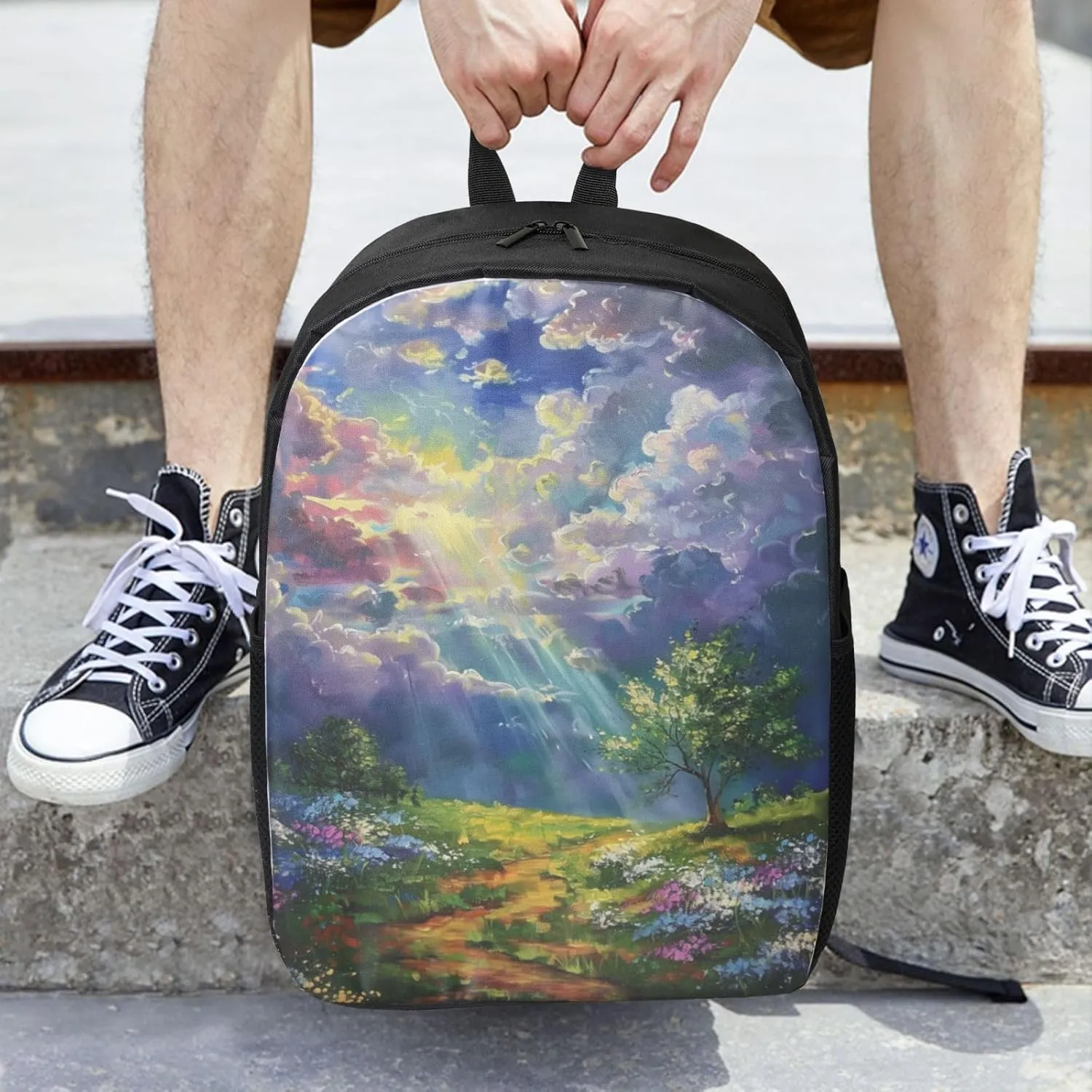 A beam of light illuminates print Lightweight Casual Travel Backpack with Laptop Compartments for Women men