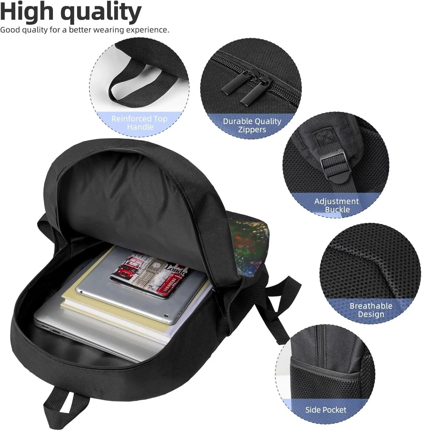 A beam of light illuminates print Lightweight Casual Travel Backpack with Laptop Compartments for Women men