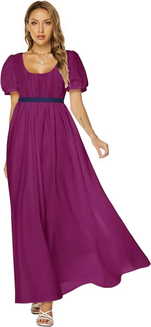 Abaowedding Regency Dresses for Women Victorian Tea Gown Dress with Satin Sash Vintage Ball Gown Ruffle Puff Sleeve