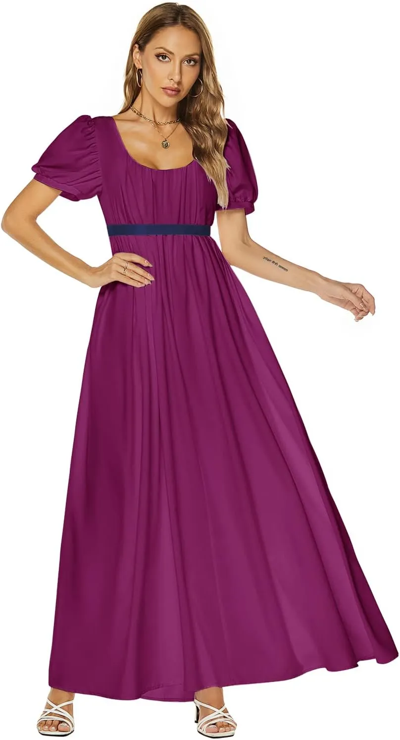 Abaowedding Regency Dresses for Women Victorian Tea Gown Dress with Satin Sash Vintage Ball Gown Ruffle Puff Sleeve