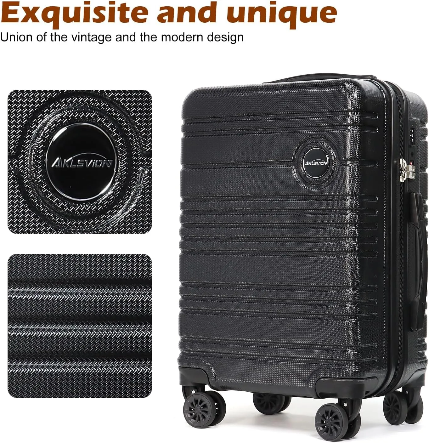 ABS PC Carry on Luggage set with backpack 3 Pcs suitcace with Spinner wheels TSA Lock 20-In hardshell Lightweight Luggage set(Black)